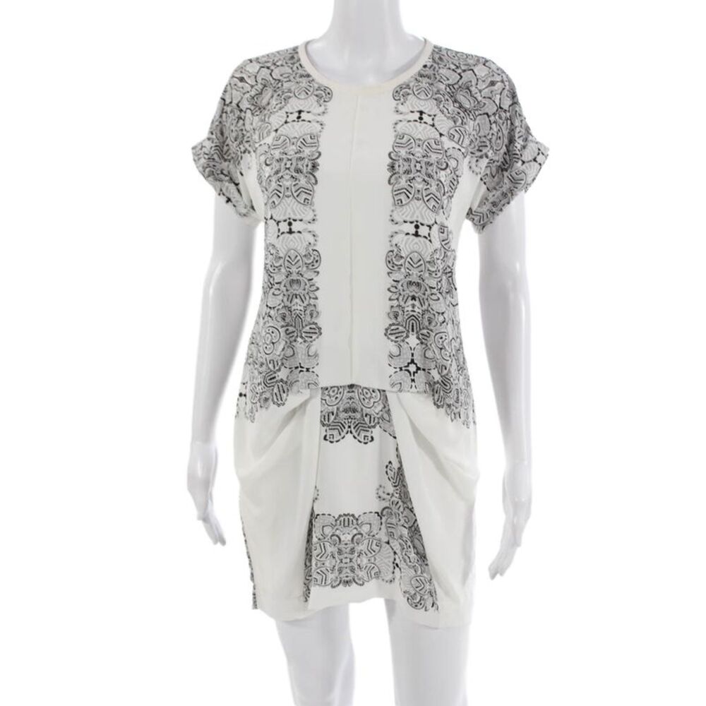 BCBG Max Azria Women White Shift T Shirt Dress Short Sleeve Paisley Size 2XS